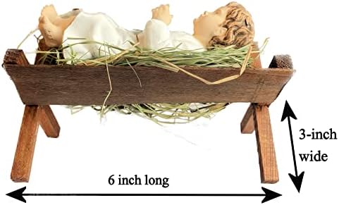 4 Inch Baby Jesus in Manger Figurine, Small Baby Jesus Manger Crib for Nativity Set on Natural Hay, Handcrafted Holy Gift Made in Poland
