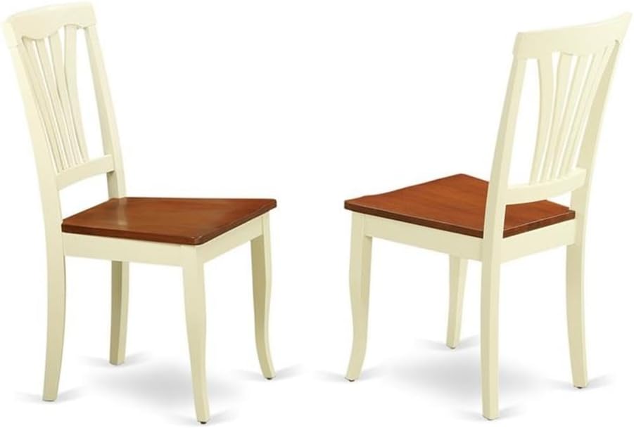 East West Furniture AVC-SBR-LC Avon Dining Chairs - Faux Leather Upholstered Wood Chairs, Set of 2, Saddle Brown