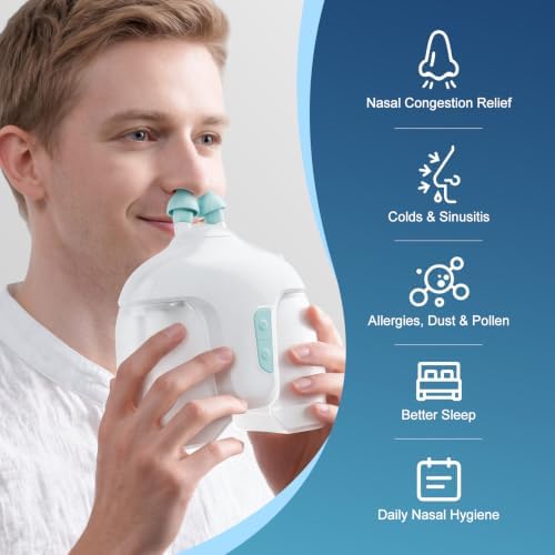 Sonmol Electric Nasal Irrigation System with 50 Saline Packets | Dual Gentle & Strong Cleaning Modes, Nasal Congestion Relief, Auto Pressure Relief