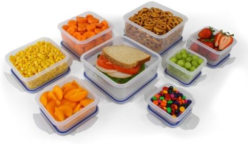 Popit! Airtight Food Storage Containers with Lids, 8-Piece Set, BPA Free Plastic, Microwave, Freezer & Dishwasher Safe, Stackable