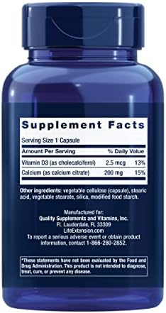 Life Extension Calcium Citrate with Vitamin D, 200 Capsules | Super-Absorbable Calcium for Optimal Bone Health, Gluten-Free & Non-GMO