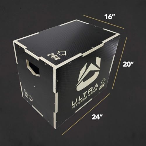 Wooden Plyo Box, 31 Plyometric Jump Training Squat, Step Up, Jumps & More Workout Size S, M, L, XL, Home Gym Exercise Equipment (Black Anti-Slip, Small 16/14/12)