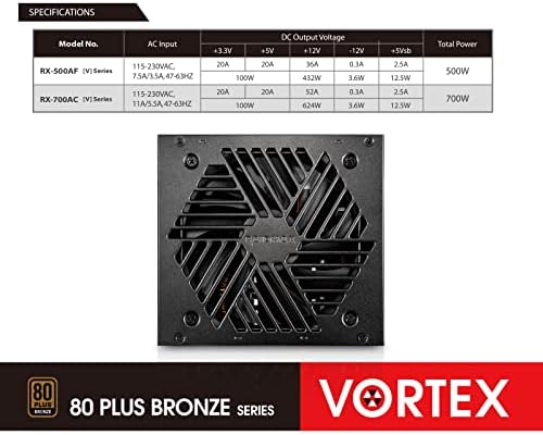 RAIDMAX Vortex 700watts 80+ Certified Bronze ATX Power Supply, Continuous Power with 120mm Quiet Fan