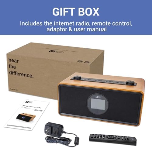 Ocean Digital WR-860 FM Wi-Fi Internet Radio with Stereo Speakers, Alarm Clock, Sleep Timer, Line Out, Aux in, Stress Relief, Relaxation and Sleep Aid