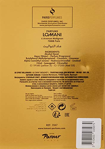 Lomani Ab Spirit Millionaire Eau De Toilette Spray for Men, Gold , 3.3 Ounce