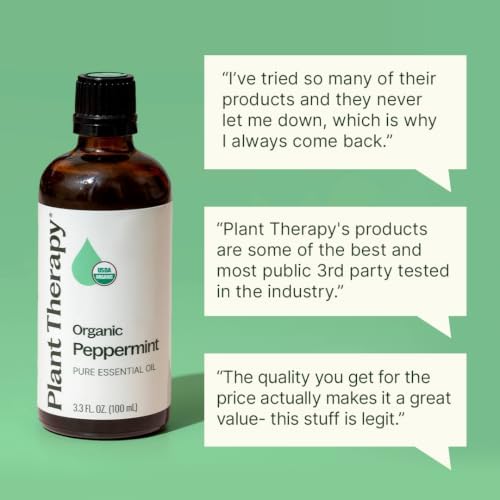 Plant Therapy Organic Peppermint Essential Oil, 100 mL (3.3 oz), 100% Pure and Undiluted, USDA Certified Organic, for Diffusion, Skin, and Hair