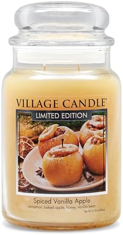 Village Candle Spiced Vanilla Apple, Large Glass Apothecary Jar Scented Candle, 21.25 oz, Ivory