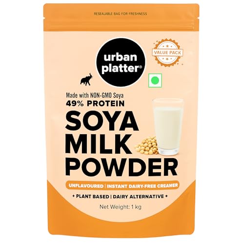 Urban Platter Soya Milk Powder | 35.27 Oz (1kg) | 49% Plant Protein | Unflavored Soy Milk for Coffee, Tea, Smoothies, Baking & Cooking | Non-GMO, Dairy-Free, Vegan