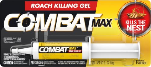 Combat Max Roach Killing Gel, Indoor and Outdoor Use, 1 Syringe, 2.1 Oz | Starts working in hours, fast control of large roaches, long residual action, unscented, transparent gel