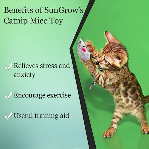 SunGrow Cat Catnip Mice Toys, Furry Plush for Hunting and Pouncing Instinct, 2”, Interactive, Encourages Agility, Coordination, Fun for Hours