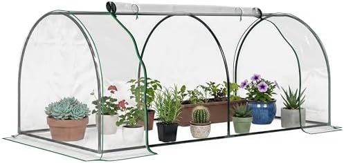 Outsunny 7' x 3' x 2.5' Mini Greenhouse Portable Tunnel Green House Clear | Roll-Up Zippered Door, UV Waterproof Cover, Steel Frame