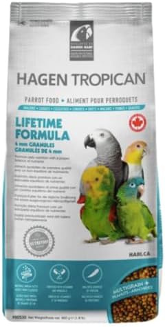 HARI Tropican Bird Food, 1.8 lb Bag | Hagen Parrot Food with Peanuts & Sunflower Seeds, Maintenance Parrot Granules, Lifetime Formula