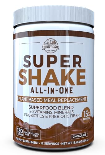 Country Farms All-in-One Super Shake Meal Replacement 15g Plant Protein Dietary Supplement with Superfoods, Vitamins, Probiotics and Prebiotics