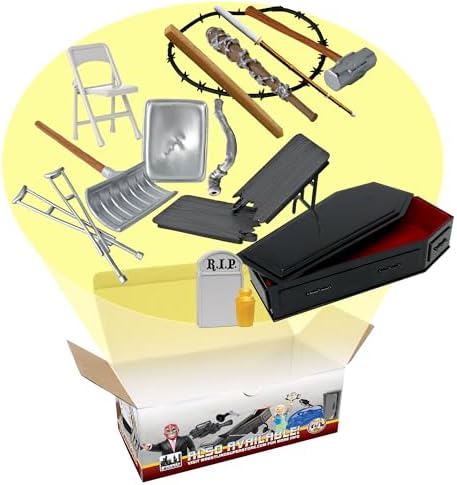 Hardcore Coffin 15 Piece Accessory Set for Wrestling Action Figures | Create Hardcore Matches with a Coffin, Breakable Table, Tombstone, Crutches