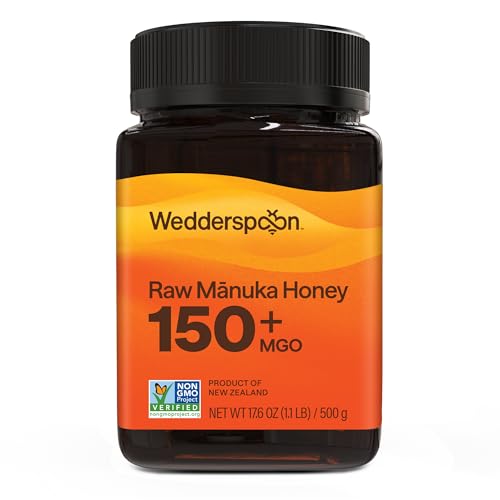 Wedderspoon Raw Manuka Honey 150+ MGO, 17.6 Oz, Unpasteurized New Zealand Honey, Non-GMO, BPA-Free Jar, Superfood & Natural Wellness Support | Unpasteurized New Zealand Honey, Non-GMO, BPA-Free Jar, Superfood & Natural Wellness Support