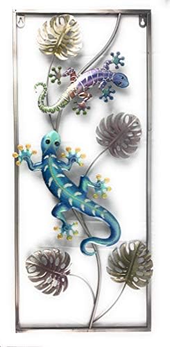 Metal Gecko Wall Art 3D Plaque Decor Lizard Sculpture for Outdoor Backyard Fence Patio Garden Pool Side Or Indoor Bathroom Living Room Bedroom Hallway