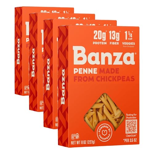 Banza Penne Pasta from Chickpeas - Gluten Free, High Protein, and Lower Carb Protein Penne Chickpea Pasta - 8oz