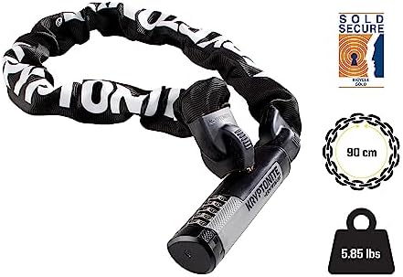 Kryptonite Kryptolok 990 Combo Bike Chain Lock, 3 Feet Long Heavy Duty Anti-Theft Sold Secure Gold Bicycle Chain Lock