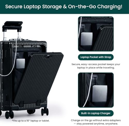 Nobl Travel Carry on Luggage, Zipperless Aluminum Frame, TSA Locks | PC Hard Shell Suitcase, Airline Approved, 360° Spinner Wheels, USB Charging Port, Cup & Phone Holder, 22.5x15x9.5, Ivory