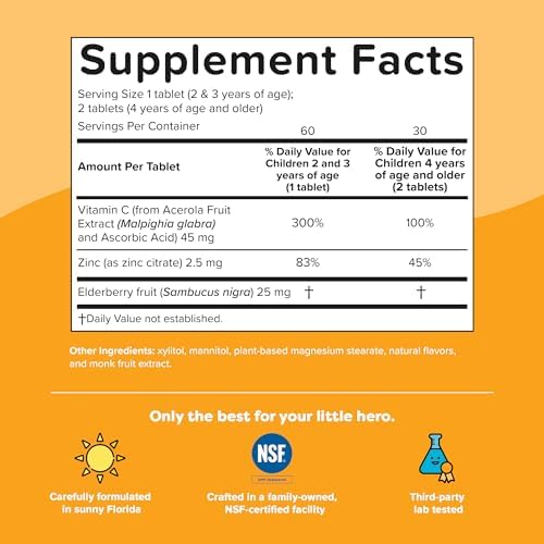 Renzo's Invincible Kids Vitamin C with Elderberry Vitamin C and Zinc, Dissolvable Kids Vitamins for Immune Support, Sugar-Free Melty Tabs