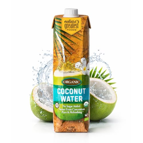 Nature's Greatest Foods Organic Coconut Water, Electrolytes 33.8 Fl Oz, 6Pk