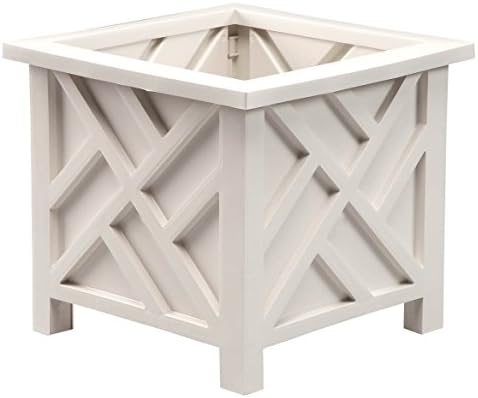 Miles Kimball Chippendale Planter Box, White - Plant Holder for Garden, | Patio and Lawn - 14 - -sq. x 13 - H Overall
