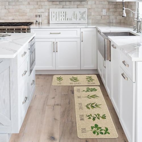 Artoid Mode Parsley Sage Oregano Basil Bay Leaves Decorative Kitchen Mats Set of 2