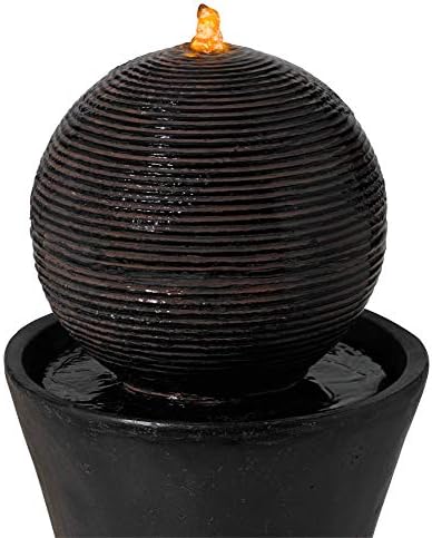 John Timberland Dark Sphere 35 1/2" High LED Pillar Indoor Bubbler Fountain | Large Zen Modern Outdoor Decor Faux Stone Floor with Light Ball Water
