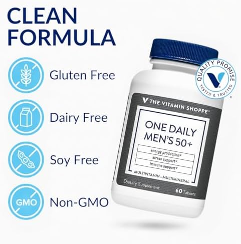 The Vitamin Shoppe Brand One Daily Men's 50+ Multivitamin, 60 Tablets | Includes Magnesium, Zinc, Calcium and More, Energy Stress & Immune Support