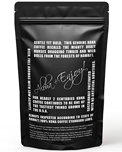 Blue Horse 100% Kona Coffee Whole Bean - 16 oz Medium Roast, Farm Fresh | Certified Organic, Arabica Whole Beans,, Grown In Hawaii USA, Shade Grown, Handpicked, Vacuum Sealed Bag, Caffeinated, Vegan