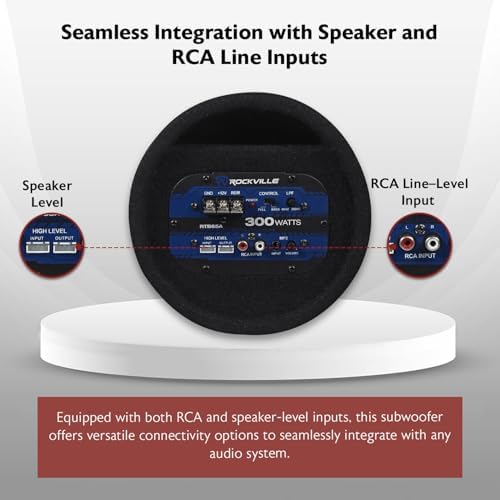 Rockville RTB65A 6.5" Powered Subwoofer Bass Tube, 300W Peak, Deep Bass, Built-In Amp, MP3 Input, Crossover, Vented Enclosure