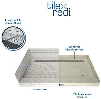 Tile Redi RT3460L-PVC-SQBN Shower Pan, 60" x 34" | Left Drain, Single Curb, 2" PVC Drain Included, Grate Included