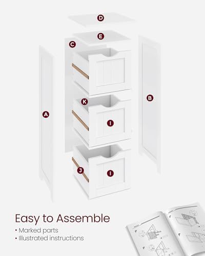 VASAGLE Floor Storage Cabinet, Freestanding Storage Organizer with 4 Drawers, 11.8 x 11.8 x 32.3 Inches, for Living Room, Bathroom, Dining Room, Kitchen, Modern Style, Cloud White ULHC040WH01S