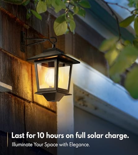 PASAMIC 2 Pack Solar Wall Lanterns, Outdoor Hanging Lights with 4 Solar Panels, Dusk to Dawn Led Outdoor Wall Sconce