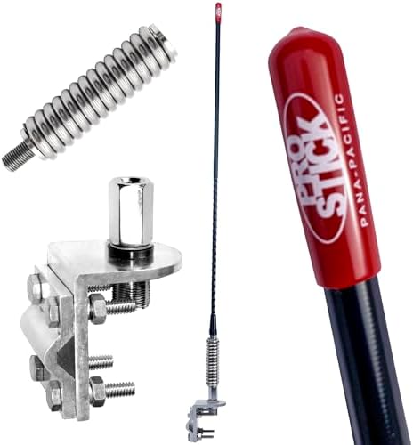 Prostick Fiberglass CB Antenna with Single Groove Mirror Mount & Stainless Steel Spring - 1000 Watt Durable Radio Antenna, Studs