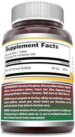 Amazing Formulas Iron as Ferrous Sulfate Supplement | 130 Mg per Serving | 240 Tablets | Non-GMO | Gluten-Free | Made in USA