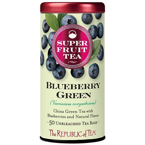 The Republic of Tea SuperFruit Blueberry Green Tea, Low Caffeine, 50 Count | A gentle cup for everyday sipping. Fresh with notes of juicy fruit and sweet-tart apple.