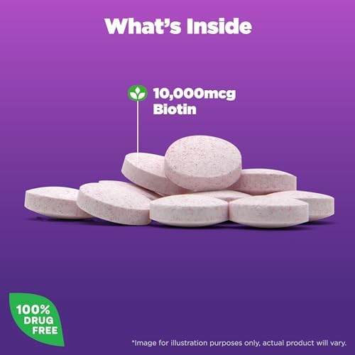 Natrol Biotin 10000mcg, 4X Faster Dissolve Supplement for Healthy Hair, Skin and Nails for Those Low in Biotin, Plus Energy Metabolism Support, 60 Tablets, Up to a 60 Day Supply