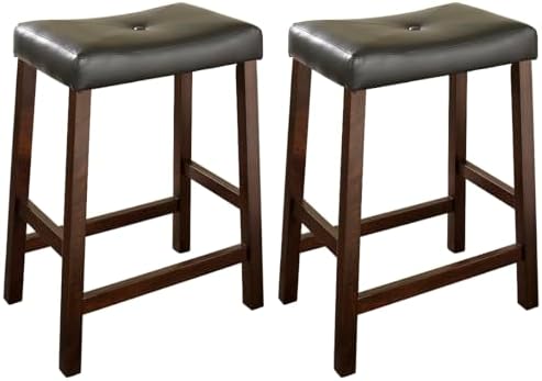 Crosley Furniture Upholstered Saddle Seat Counter Height Bar Stools Set of 2, Black, 24-inch