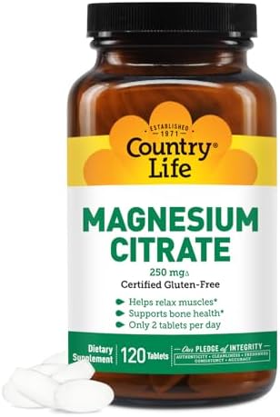 Country Life Magnesium Citrate 250mg - 120 Tablets - Supports Muscle & Nerve Function, Heart Rhythm, Healthy Immune System