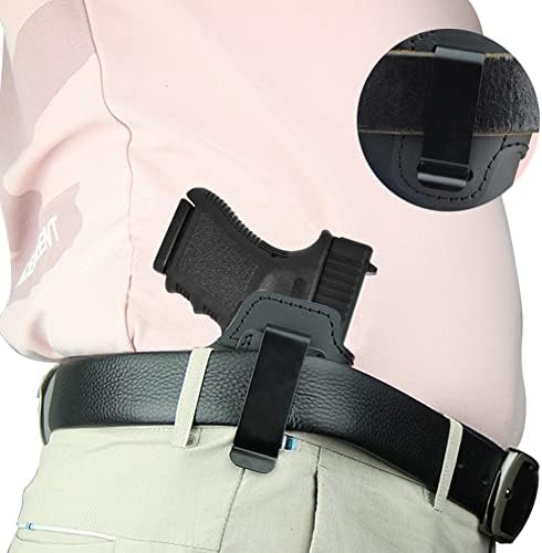 IWB Leather Holster for Inside Waistband Concealed Carry Fits:S&W M&P Shield-Glock19 26 29 30 32 43-Beretta Px4-RUGER EC9s-SIG-HK-Taurus-XDS or Similar Sized Handguns