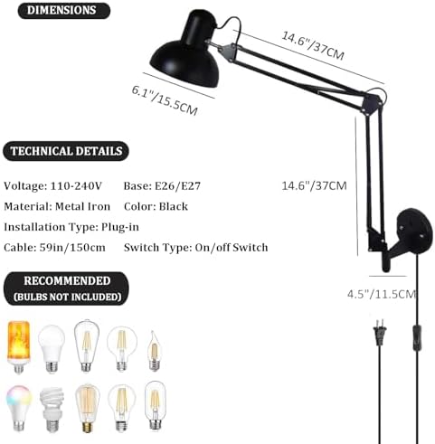 Black Industrial Swing Arm Wall Light Nordic Adjustable Long Arm Wall Sconces Lamp Metal Double-arms Folding Architect Work Wall Mount Lighting for