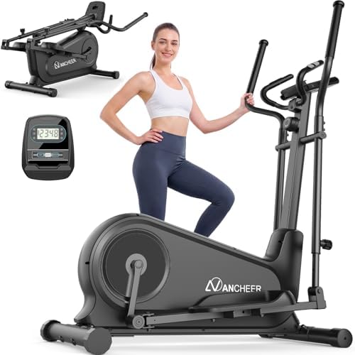 ANCHEER Elliptical Exercise Machine Foldable Elliptical Trainer 16" Stride | Ultra-Silent Elliptical Machine for Home, 550LBS Loading Capacity, 16 Resistance Levels &Pulse Rate Grips &Adjustable Pedals