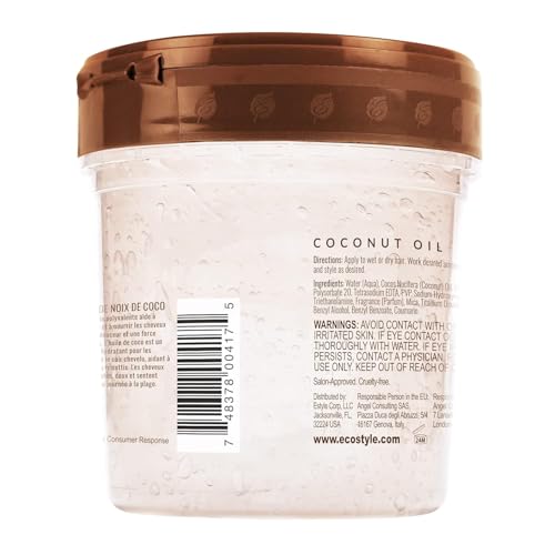 Eco Style Coconut Oil Styling Gel - Adds Luster and Moisturizes Hair - Weightless Styling and Superior Hold - Prevents Breakage and Split Ends - Promotes Scalp Health - Ideal for all Hair - 8 oz