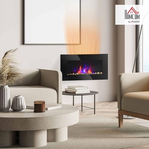 HOMCOM 29" Electric Fireplace Wall Mounted Fireplace Heater 1450W Black