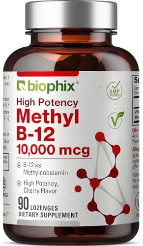 biophix Methyl B-12 10000 mcg 90 Vegan Lozenges Cherry Flavor Extra Strength - Supports Nervous System Immune Health Blood Flow Metabolism Brain