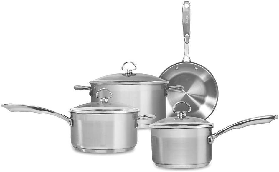 Chantal Induction 21 Steel 1 quart NonStick Saucepan with Tempered Glass Lid, Ceramic Non Stick, Brushed Stainless Steel