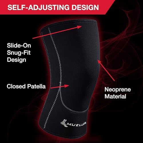 Mueller Sports Medicine Closed Patella Knee Sleeve, Knee Pain Relief Support for Men and Women, Ideal for Arthritis, Sprains, Black