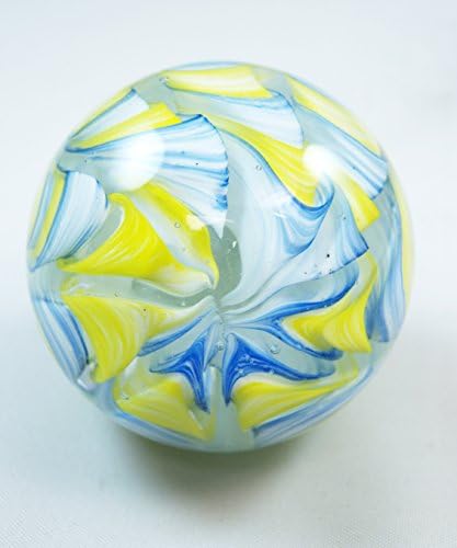 M Design Art Handcraft Glass Art Rainbow Swirls Yellow Blue Handmade Art Glass Paperweight