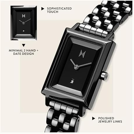 MVMT Signature Square Women's Watch 2 Hand Analog Quartz Stainless Steel Case and Bracelet Water Resistance Premium Minimalist Design for Her 24mm